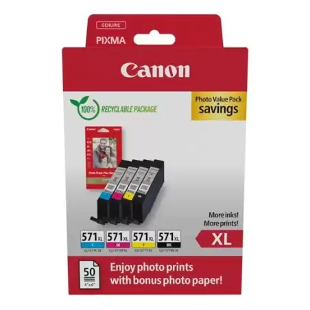 (0332C006) CANON TINTA ECOPACK BK+ C/M/Y +50H PAPEL FOTO 10X15 GLOSSY II PARA PIXMA TS 5051/5053/5055/6050/6051/6052/8051/8...