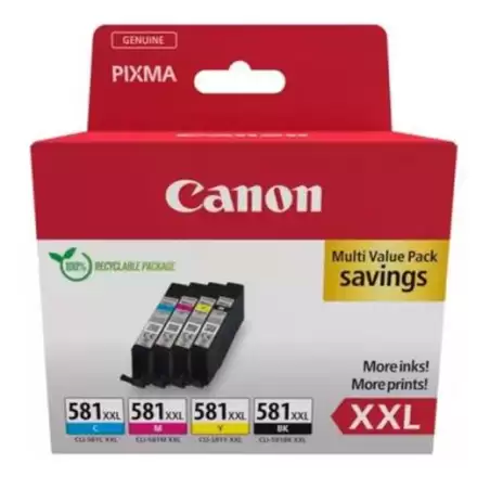 (1998C007) CANON TINTA ECOPACK BK +C/M/Y - PIXMA TS 6251/6350/6351/705/8252/8350/8351/8352/9550/9551- CLI 581XXL