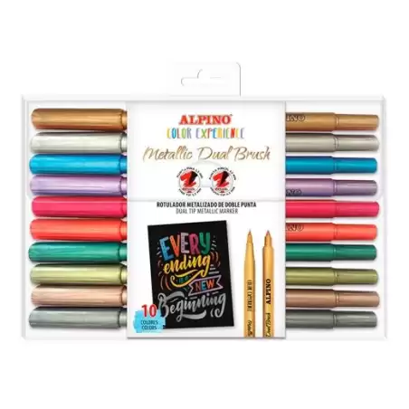 (AR001091) ALPINO ROTULADORES COLOR EXPERIENCE METALLIC DUAL BRUSH DOBLE PUNTA C/SURTIDOS ESTUCHE 10 UD