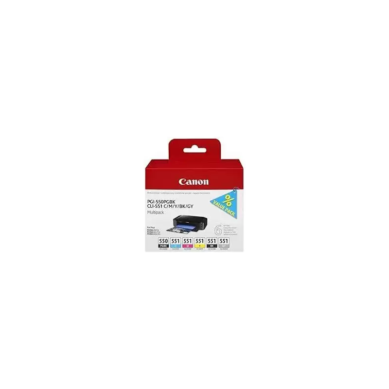 (6496B005) CANON TINTA MULTIPACKPACK PGBK+C/M/Y/BK/GY PIXMA IP 7240/7250 - PGI 550 + CLI 551 (PACK 6 COLORES)