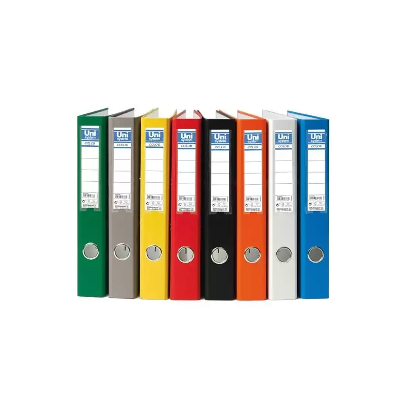 (92371) UNISYSTEM ARCHIVADOR PALANCA COLOR 45MM CANTONERA LARGA FOLIO CARTÓN FORRADO PP BLANCO