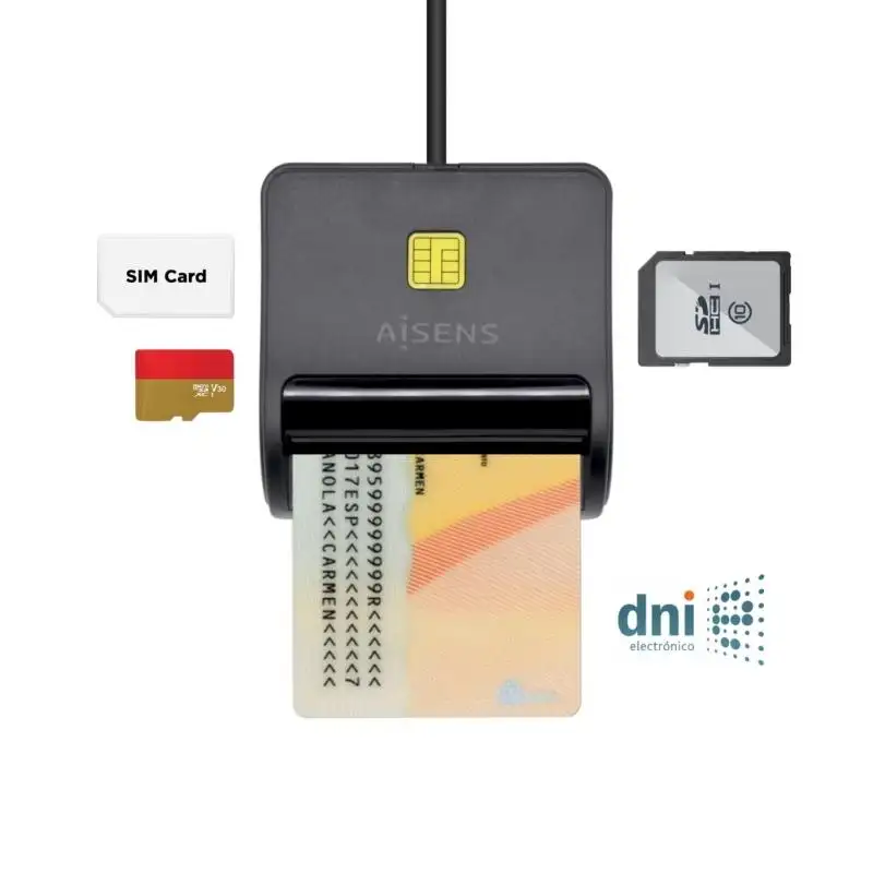(ASCR-SN02SD-BK) AISENS LECTOR DE TARJETAS INTELIGENTE DNI CON LECTOR DE TARJETAS SIM