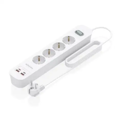 (ASPS-2A2C12-W) AISENS REGLETA DE 4 TOMAS + 2 PUERTOS USB-A + 2 PUERTOS USB-C BOTÓN DE APAGADO Y ENCENDIDO 1
