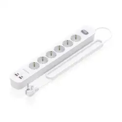 (ASPS-2A2C16-W) AISENS REGLETA DE 6 TOMAS + 2 PUERTOS USB-A + 2 PUERTOS USB-C BOTÓN DE APAGADO Y ENCENDIDO 1
