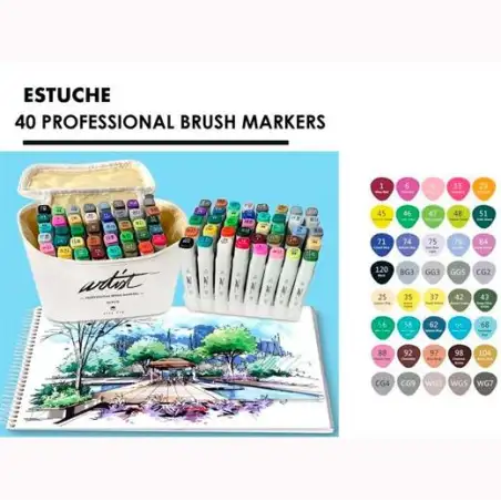 (AB-1240) ALEX BOG ROTULADORES CANVAS LUXE PROFESSIONAL BRUSH MARKET DOBLE PUNTA BISELADA/PINCEL C/SURTIDOS ESTUCHE 40 UD