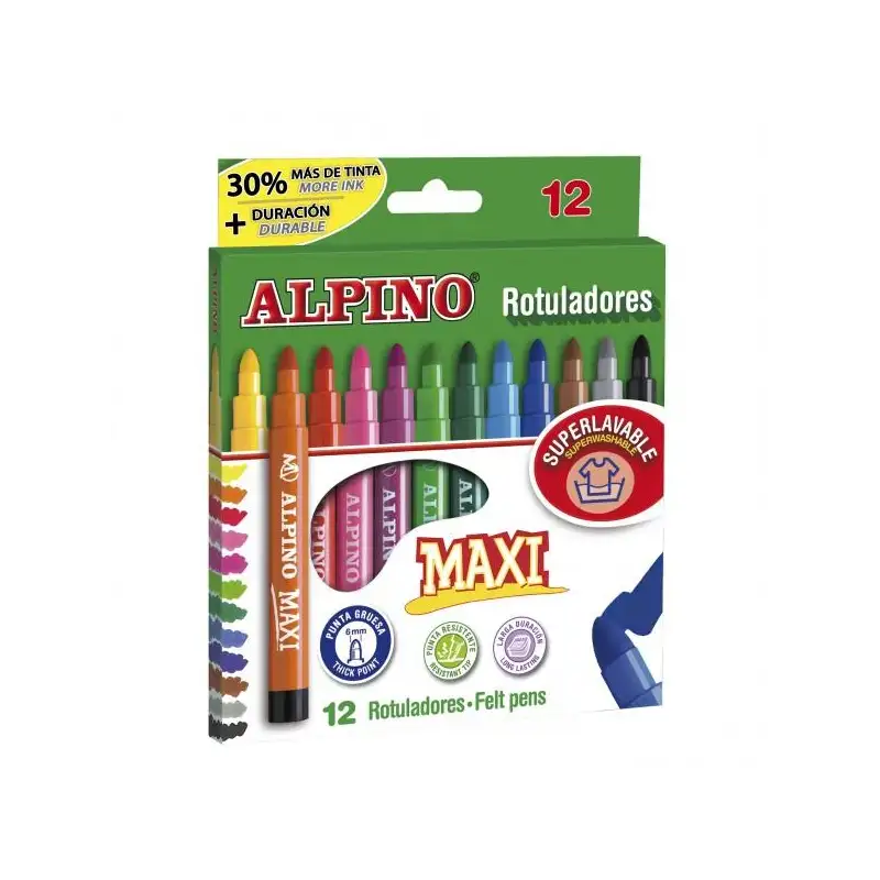 (AR000006N) ALPINO ROTULADORES MAXI PUNTA GRUESA ESTUCHE DE 12 C/SURTIDOS