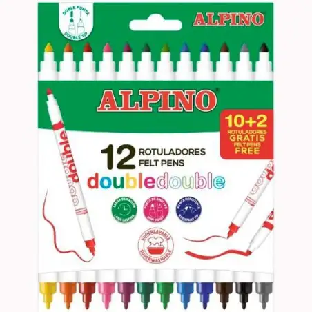 (AR002013N) ALPINO ROTULADORES DOUBLE DOBLE PUNTA FINA/GRUESA ESTUCHE DE 10+2 C/SURTIDOS