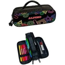 (UA000165) ALPINO PLUMIER MINI BLACK 3 COMPARTIMENTOS MATERIAL INCLUÍDO