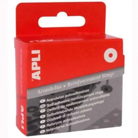 (0116) APLI ARANDELAS DE REFUERZO 13MM AUTOADHESIVAS CAJA 200 UD TRANSLÚCIDAS