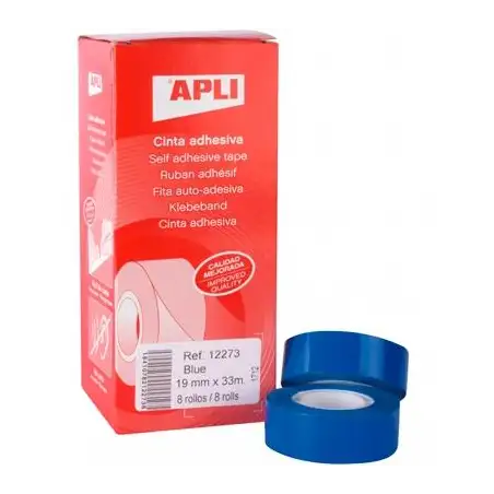 (12273) APLI CINTA ADHESIVA SILENCIOSA ROLLO 19MM X 33M PP CAJA 8 UD AZUL