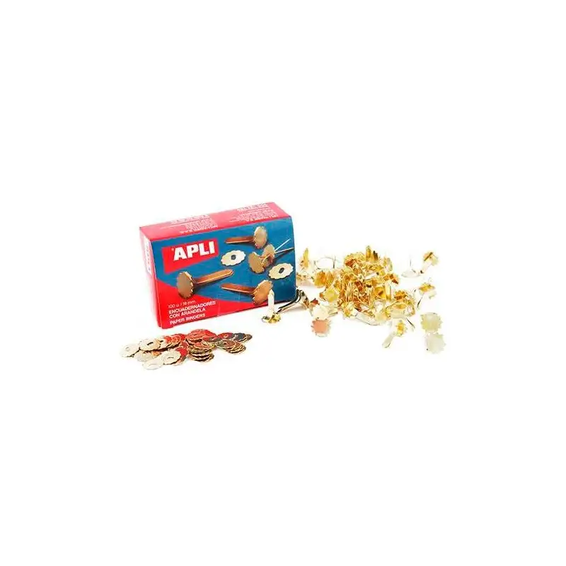 (12285) APLI ENCUADERNADORES METÁLICOS CON ARANDELA DORADOS 18MM - 100UD-