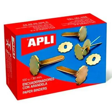 (12286) APLI ENCUADERNADORES METÁLICOS CON ARANDELA DORADOS 30MM - 100UD-