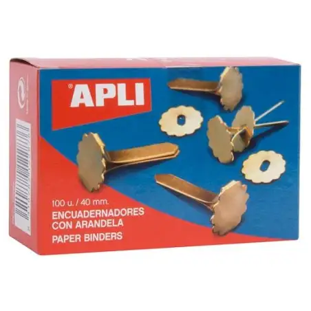 (12287) APLI ENCUADERNADORES METÁLICOS CON ARANDELA DORADOS 40MM - 100UD-