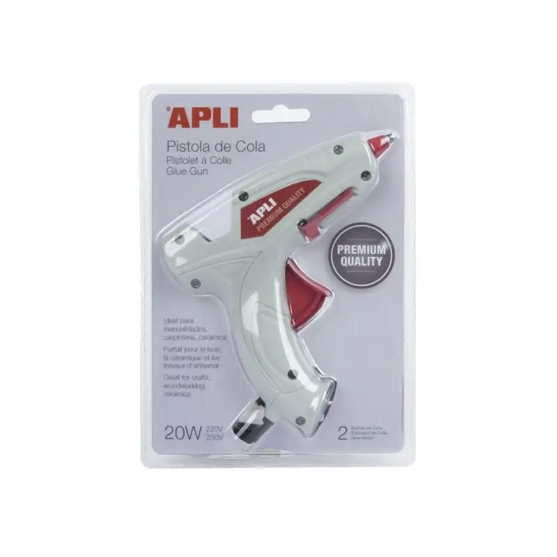 (16668) APLI PISTOLA DE SILICONA CALIENTE BLANCA 20W + 2 BARRAS