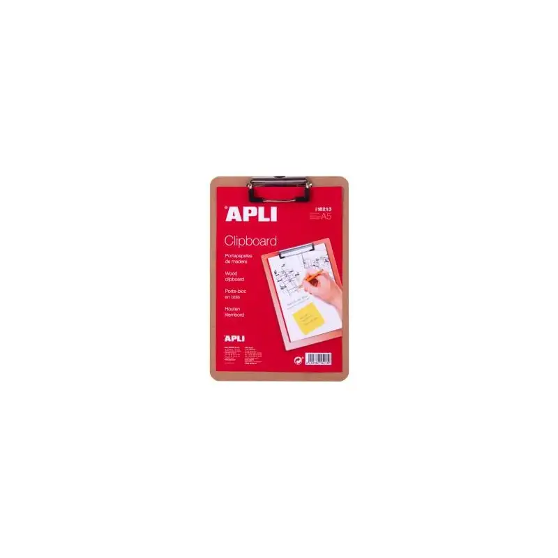 (18213) APLI CARPETA CON PINZA ALAMBRE SUPERIOR A5 BASE DE MADERA