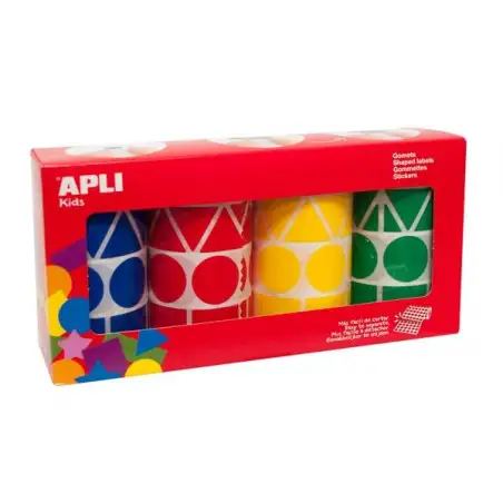 (10753) APLI GOMETS GEOMÉTRICOS CAJA 4 ROLLOS FORMAS Y COLORES SURTIDOS -5428 UNIDADES-