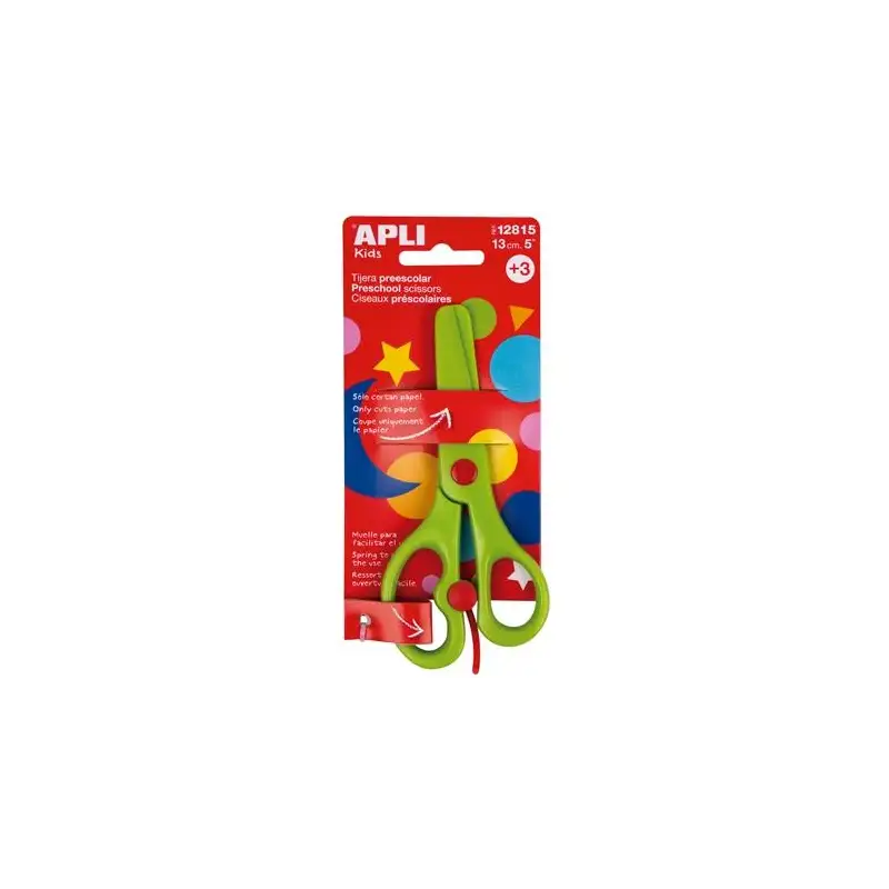 (12815) APLI TIJERAS PREESCOLAR AMBIDIESTROS 13CM ASIMÉTRICAS +3 AÑOS VERDE -BLISTER-