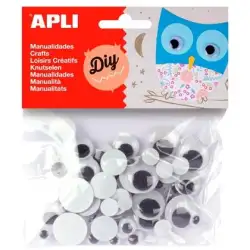 (13058) APLI OJOS MÓVILES NEGROS REDONDOS SIN ADHESIVO TAMAÑOS SURTIDOS -BOLSA 75U-