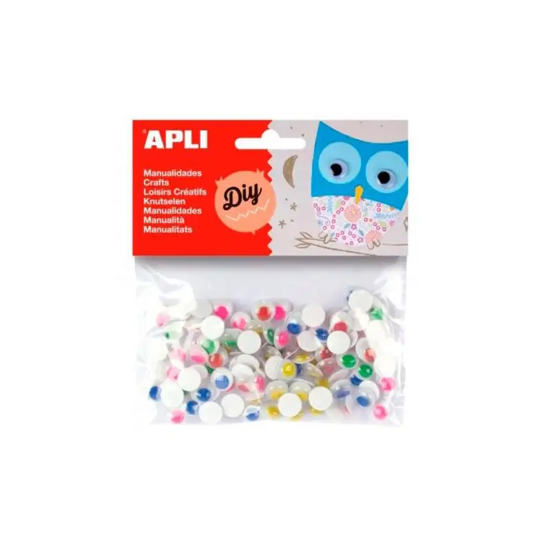 (13266) APLI OJOS MÓVILES PUPILA COLOR REDONDOS ADHESIVOS SURTIDO BOLSA -100U-