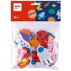 (19372) APLI FORMAS DE GOMA EVA ADHESIVA DISEÑO ESPACIO BOLSA DE 56 C/SURTIDOS +4 AÑOS