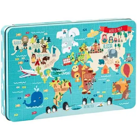 (14550) APLI PUZZLE TEMÁTICA MAPAMUNDI 24 PIEZAS CAJA METÁLICA +3 AÑOS
