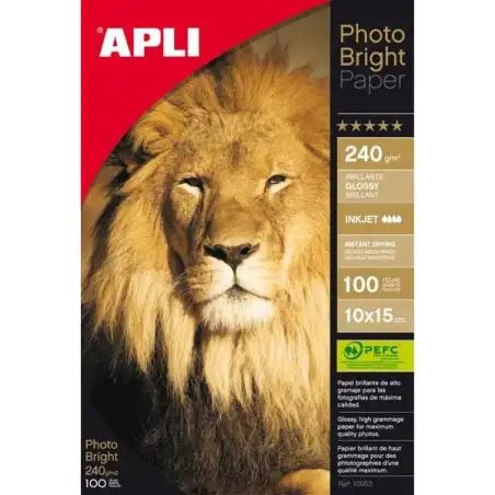 (10953) APLI PAPEL FOTOGRÁFICO PHOTO BRIGHT 10X15CM 240GR INKJET PAQUETE 100H BLANCO BRILLO