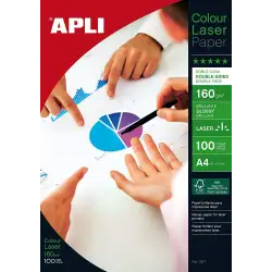 (11817) APLI PAPEL FOTOGRÁFICO A4 160GR LÁSER DOBLE CARA PAQUETE 100H BLANCO BRILLO