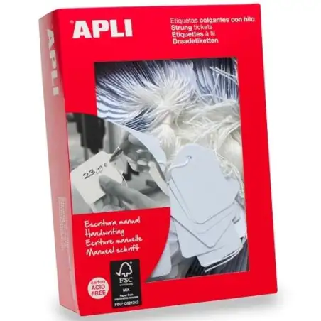 (00396) APLI ETIQUETAS COLGANTES CON HILO 50X70MM CAJA 400 UD BLANCO