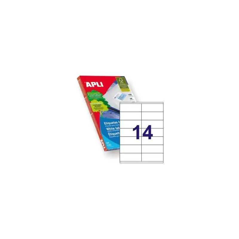(01275) APLI ETIQUETAS ADHESIVAS 105X40MM INKJET/LÁSER C/RECTOS 14 X 100H BLANCO