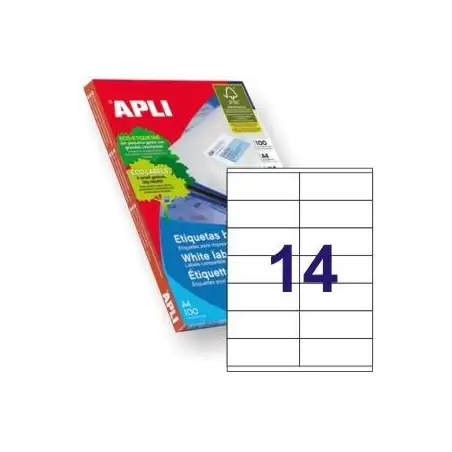 (01275) APLI ETIQUETAS ADHESIVAS 105X40MM INKJET/LÁSER C/RECTOS 14 X 100H BLANCO