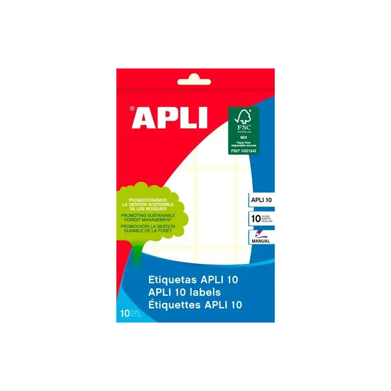 (01647) APLI ETIQUETAS ADHESIVAS 26X54MM ESCRITURA MANUAL C/ROMOS 12 X 10H BLANCO
