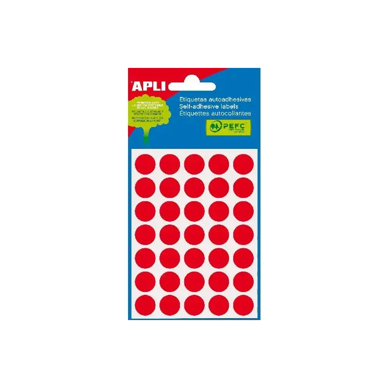 (02057) APLI ETIQUETAS ADHESIVAS CIRCULARES Ø13MM ESCRITURA MANUAL 35 X 5H ROJO