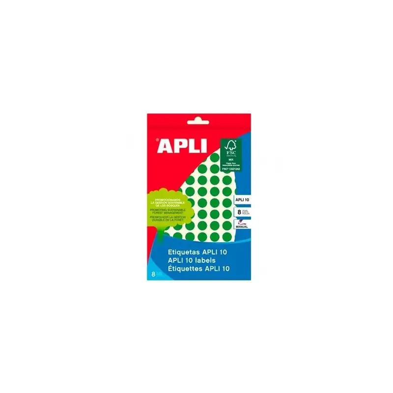 (02733) APLI ETIQUETAS ADHESIVAS CIRCULARES Ø10MM ESCRITURA MANUAL 126 X 8H APLI 10 VERDE