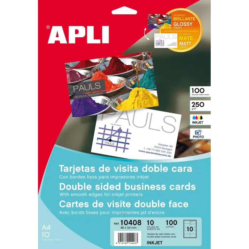 (10408) APLI TARJETAS VISITA DOBLE CARA BLANCO PARA INKJET