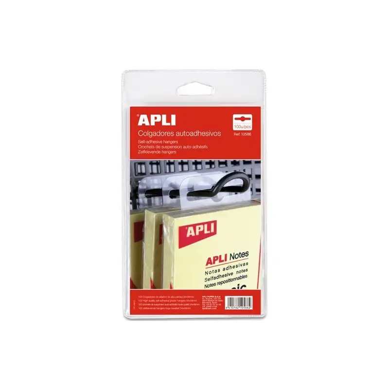 (10586) APLI COLGADORES AUTOADHESIVOS 34X48MM PACK 100U PLÁSTICO TRANSPARENTE