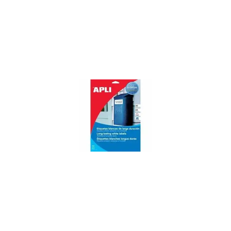 (12121) APLI ETIQUETAS ADHESIVAS RESISTENTES INTEMPERIE 210X297MM LÁSER C/RECTOS 1 X 100H POLIÉSTER BLANCO