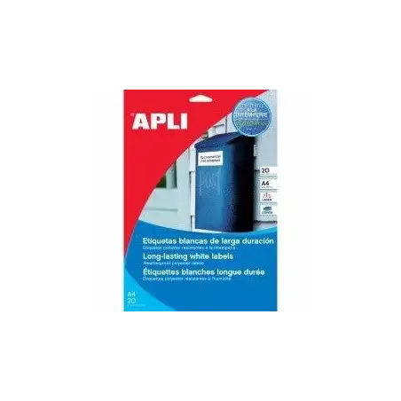 (12121) APLI ETIQUETAS ADHESIVAS RESISTENTES INTEMPERIE 210X297MM LÁSER C/RECTOS 1 X 100H POLIÉSTER BLANCO