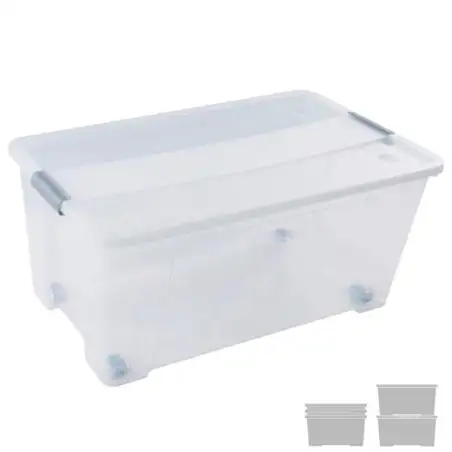 (CP1482061 CS TP) ARCHIVO 2000 CAJA DE ALMACENAJE 61L APILABLE Y ENCAJABLE C/TAPA Y RUEDAS 400X680X310MM PP CRISTAL TRANSPARENTE