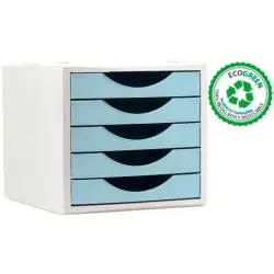 (4005 AZ PS) ARCHIVO 2000 MÓDULO ORGANIZADOR ECOGREEN SOBREMESA 5 CAJONES 340X270X260 RECICLADO AZUL PASTEL