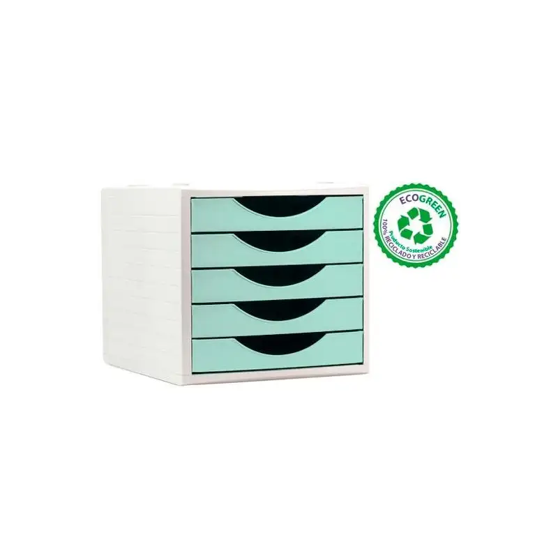 (4005 VE PS) ARCHIVO 2000 MÓDULO ORGANIZADOR ECOGREEN SOBREMESA 5 CAJONES 340X270X260 RECICLADO VERDE PASTEL