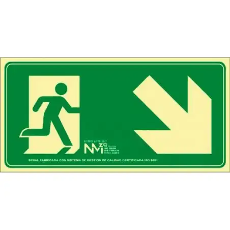 (6170-18H VE) ARCHIVO 2000 SEÑAL "EVACUAR ESCALERA ABAJO DERECHA" 320X160MM PP 700 MICRAS VERDE