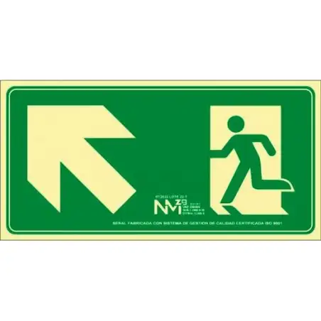 (6170-21H VE) ARCHIVO 2000 SEÑAL "EVACUAR ESCALERA ARRIBA IZQUIERDA" 320X160MM PP 700 MICRAS VERDE