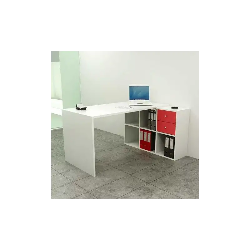 (2767+6MaxC) ARTEXPORT MESA ESCRITORIO HOME OFFICE CON LATERAL ESTANTERÍA DE 6 CUBOS TABLERO DE 22MM BLANCO - DESMONTADO-