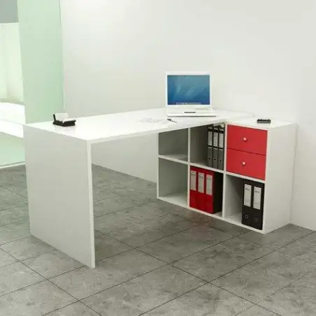 (2767+6MaxC) ARTEXPORT MESA ESCRITORIO HOME OFFICE CON LATERAL ESTANTERÍA DE 6 CUBOS TABLERO DE 22MM BLANCO - DESMONTADO-