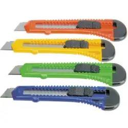 (301836) BAT CUTTER ANCHO / CUCHILLA FRACTURABLE DE 18 MM / SISTEMA BLOQUEO CUCHILLA INTERCAMBIABLE BLISTER COLORES SURTIDOS