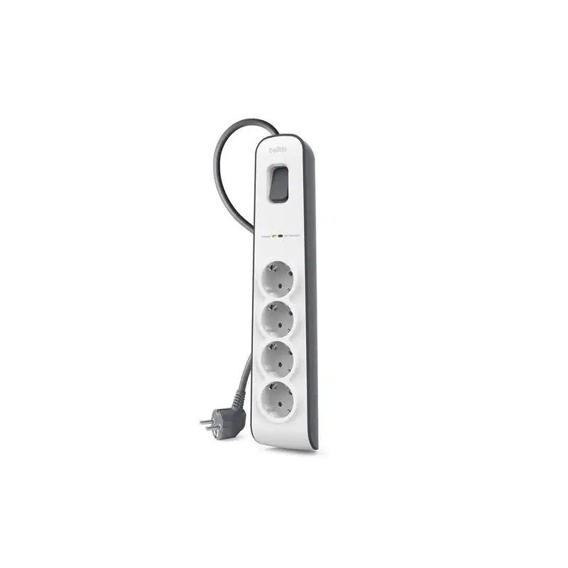(BSV400VF2M-V2) BELKIN REGLETA DE PROTECCION CONTRA SOBRETENSIONES CON 4 TOMAS BOTÓN DE APAGADO Y ENCENDIDO 2 METROS BLANCO/GRIS