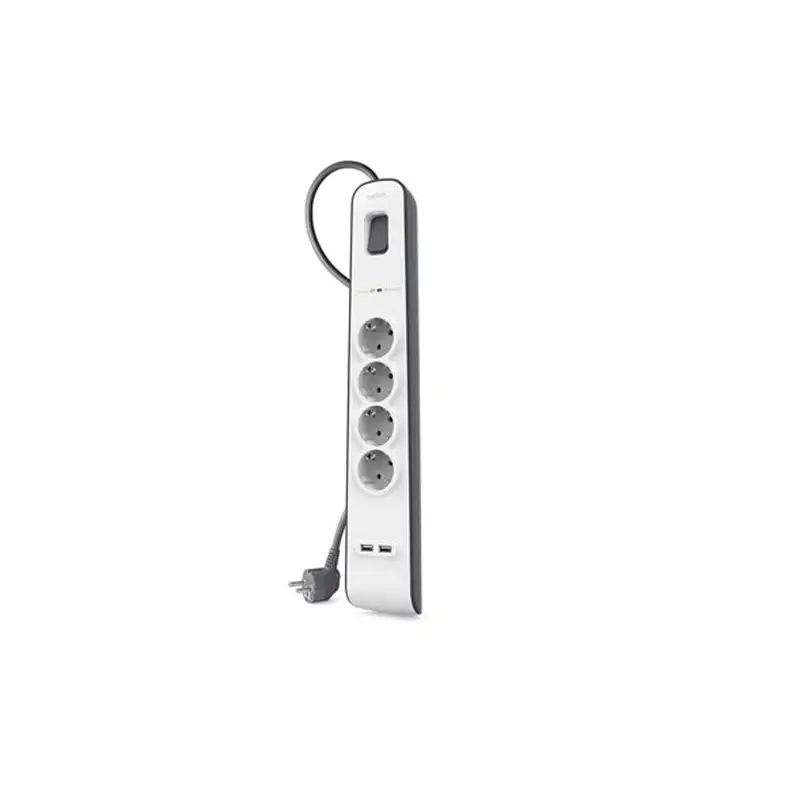 (BSV401VF2M-V2) BELKIN REGLETA DE PROTECCION CONTRA SOBRETENSIONES CON 4 TOMAS + 2 PUERTOS USB BOTÓN DE APAGADO Y ENCENDIDO 2...