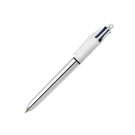 (982873) BIC BOLÍGRAFO 4 COLORES SHINE SILVER CUERPO BLANCO/PLATEADO CAJA 12 UD