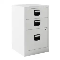 (PFA3-BA5) BISLEY CAJONERA METÁLICA PF 2 CAJONES PERSONALES + 1 CAJÓN ARCHIVO FIJA FONDO 40CM BLANCO