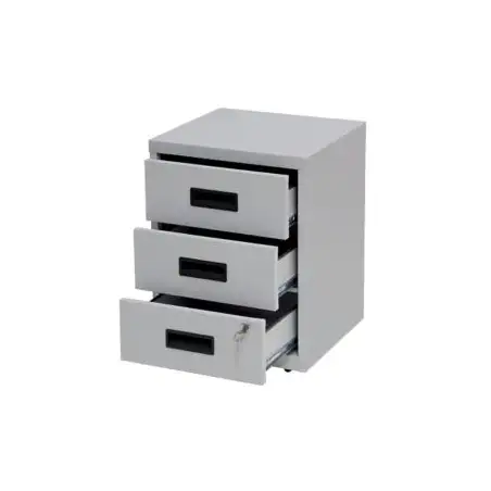 (PFAM3S-V7) BISLEY CAJONERA METÁLICA 3 CAJONES 40X51X40 CM (ANCHO X ALTO X FONDO) CON RUEDAS GRIS (MONTADO)